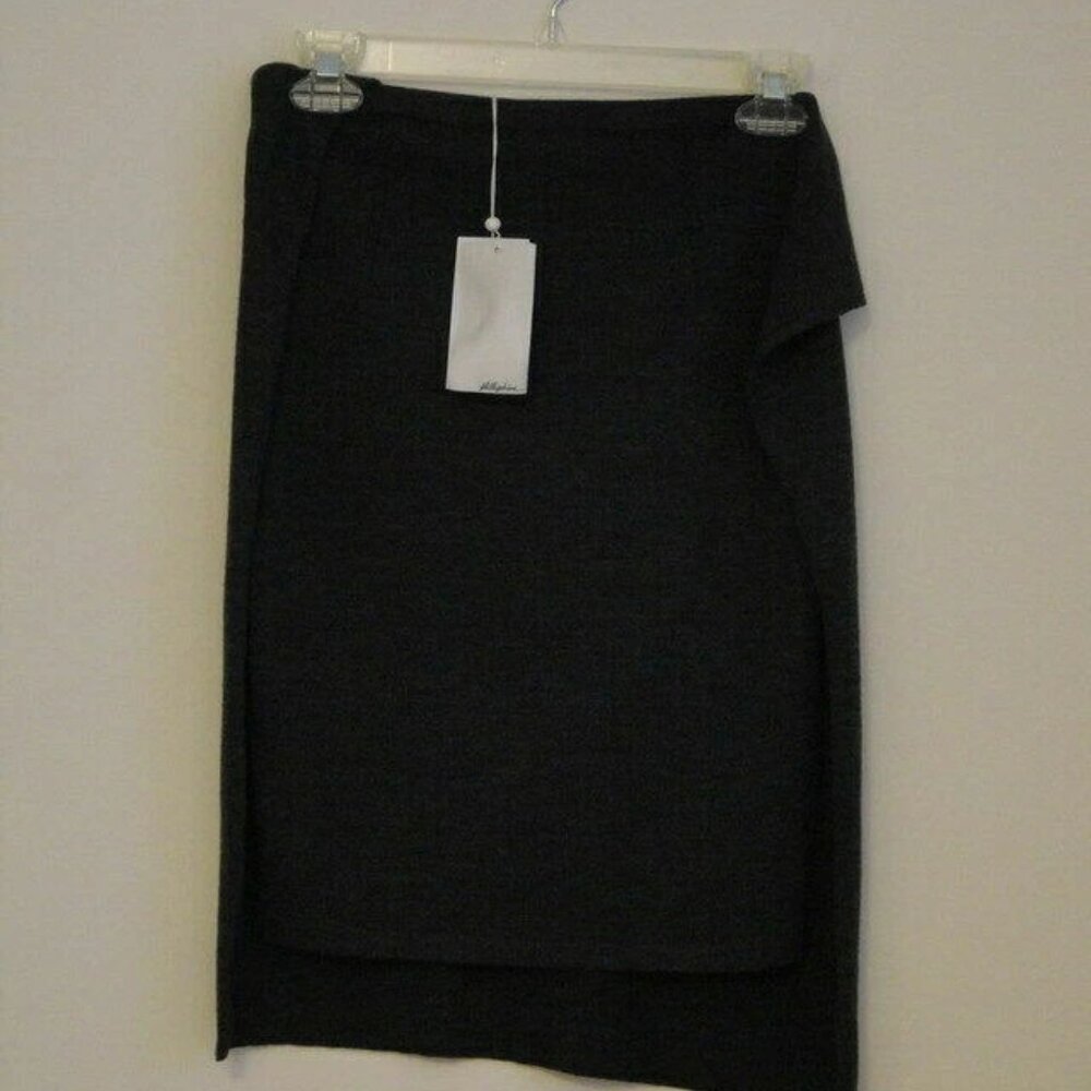 New 3.1 PHILLIP LIM Charcoal Wool Flat Back Panel Pencil Skirt Small S